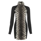 High neck fluffy long sleeve zip-up mini dress  | Festival Outfits Women