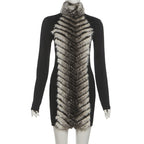 High neck fluffy long sleeve zip-up mini dress  | Festival Outfits Women