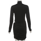 Ruched high neck long sleeve button mini dress  | Festival Outfits Women