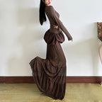 Sheer mesh ruched solid maxi skirt  | Festival Outfits Women