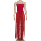Tassels button backless solid tube bodysuit  | Festival Outfits Women