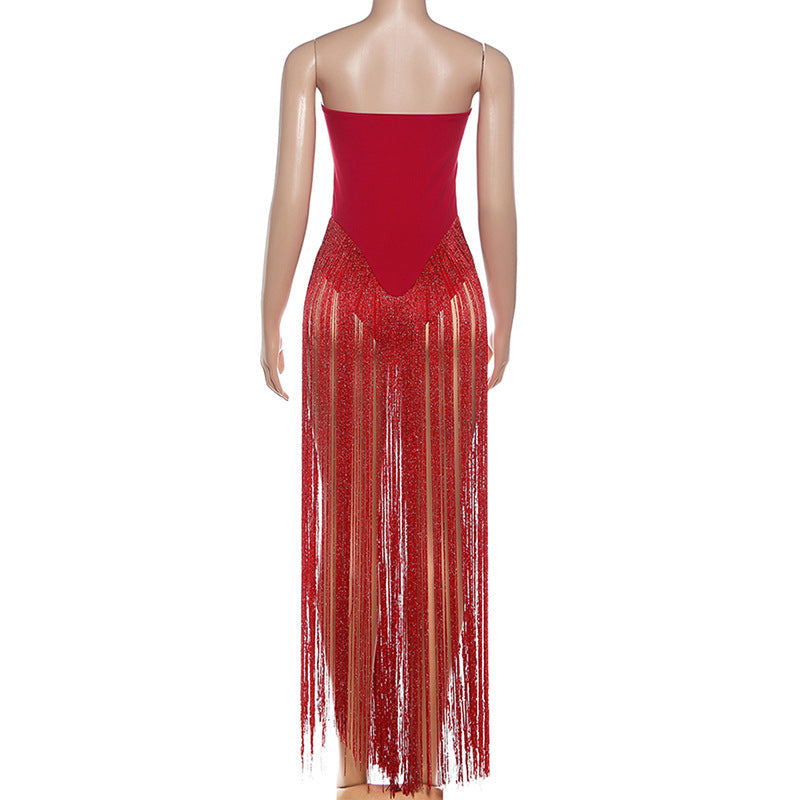 Tassels button backless solid tube bodysuit  | Festival Outfits Women