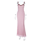Bowknot lace ruffle v neck cami maxi dress  | Festival Outfits Women