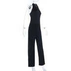 Halter backless solid button pant set  | Festival Outfits Women