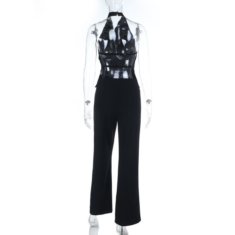 Halter backless solid button pant set  | Festival Outfits Women
