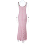 Bowknot lace ruffle v neck cami maxi dress  | Festival Outfits Women