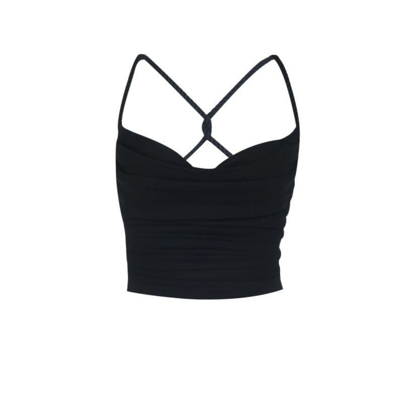 Cross back cowl neck backless solid cami top  | Festival Outfits Women