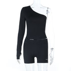 Long sleeve gloves one shoulder irregular pant set  | Festival Outfits Women