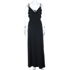 Self tie ruffle v neck backless cami maxi dress  | Festival Outfits Women