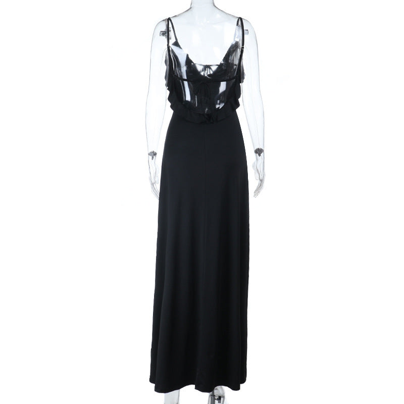 Self tie ruffle v neck backless cami maxi dress  | Festival Outfits Women