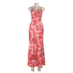 Hollow out flower applique print cami cut out maxi dress  | Festival Outfits Women