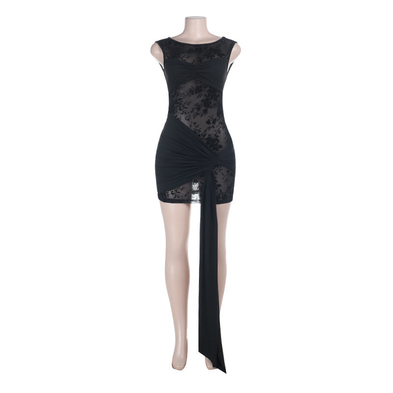 Crewneck ruched irregular sleeveless mini dress  | Festival Outfits Women