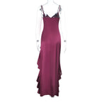 Irregular ruffle v neck satin cami midi dress  | Festival Outfits Women