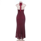 Self tie halter deep v neck backless maxi dress  | Festival Outfits Women
