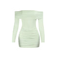 Off shoulder long sleeve ruched tube mini dress  | Festival Outfits Women