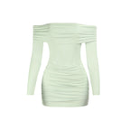 Off shoulder long sleeve ruched tube mini dress  | Festival Outfits Women