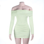 Off shoulder long sleeve ruched tube mini dress  | Festival Outfits Women