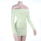 Off shoulder long sleeve ruched tube mini dress  | Festival Outfits Women