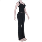 V neck lace hem low rise backless cami pant set  | Festival Outfits Women