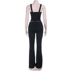 V neck lace hem low rise backless cami pant set  | Festival Outfits Women