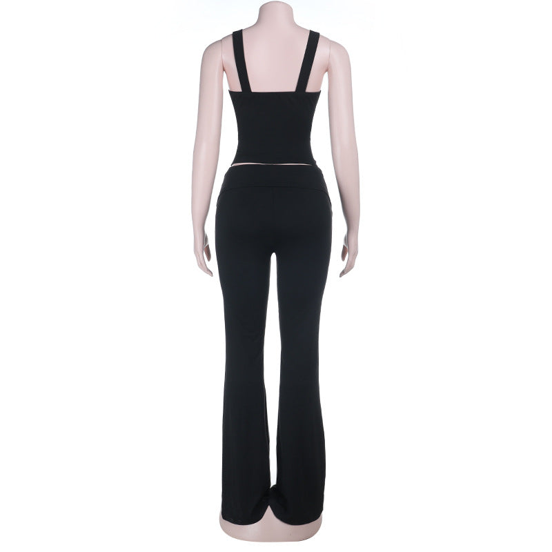 V neck lace hem low rise backless cami pant set  | Festival Outfits Women