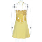 Self tie halter backless contrast mini dress  | Festival Outfits Women