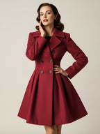 Retro Red 1950s Double-Breasted A-line Woolen Coat For Women 2026