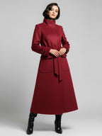 Belted Woolen Stand-Collar Long Winter Coat With Functional Pockets For Women 2026