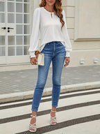 Crew Neck Metal Buckle Balloon Sleeve Long Sleeve Grace T-shirts Shirts