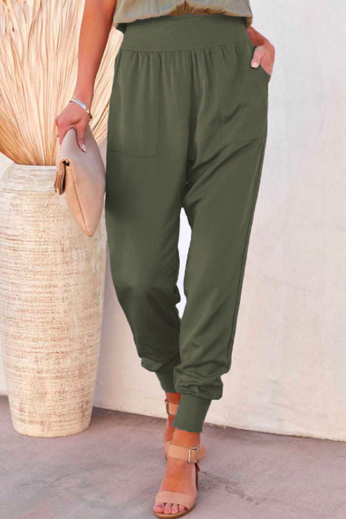 Solid Side Split Pockets Jogger Pants