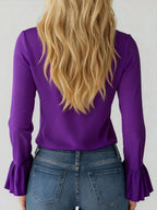 V-neck French Ruffle Puff Sleeve Chiffon Blouse