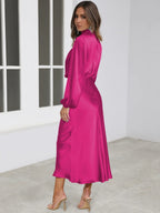 Satin Long Sleeve Loose Turtleneck Midi Dresses