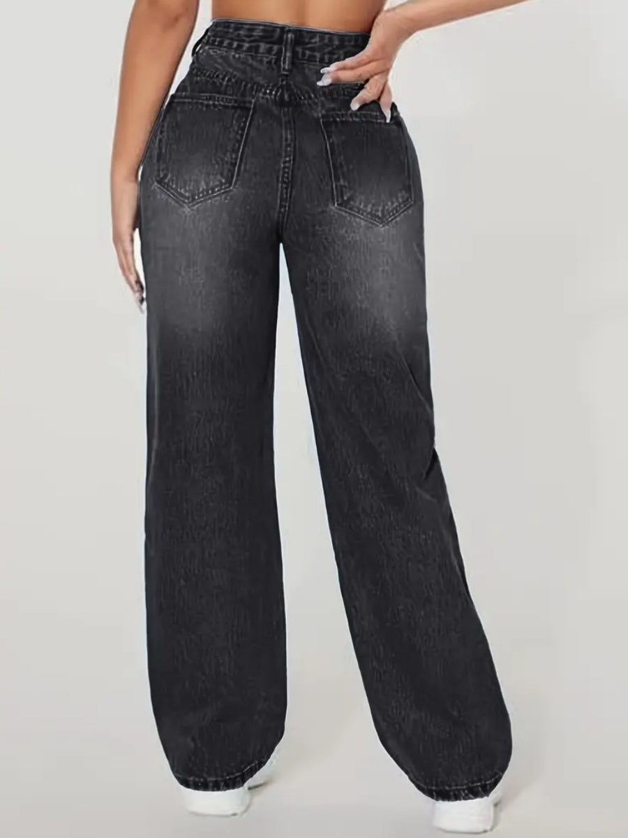 Washed Distressed Ripped Jeans