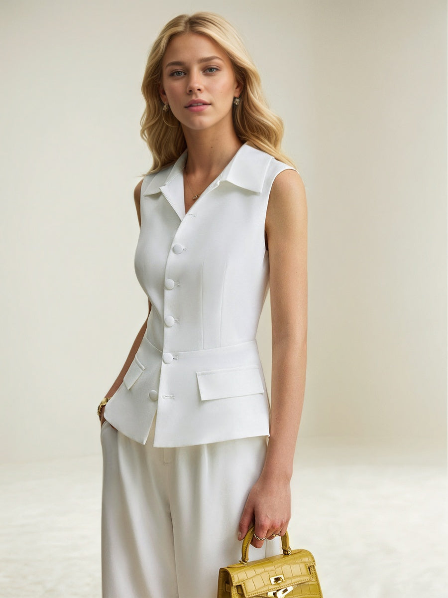 Sleeveless Shirt Advanced Pocket Straight Leg Pants Set 2-piece Sets