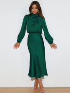 Satin Long Sleeve Zipper Solid Color Maxi Dresses