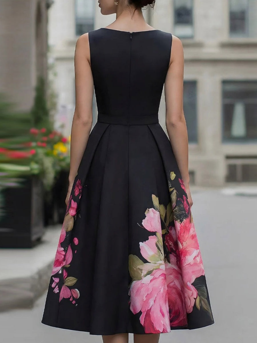 Printed Sleeveless Atmosphere Grace Black Midi Dresses