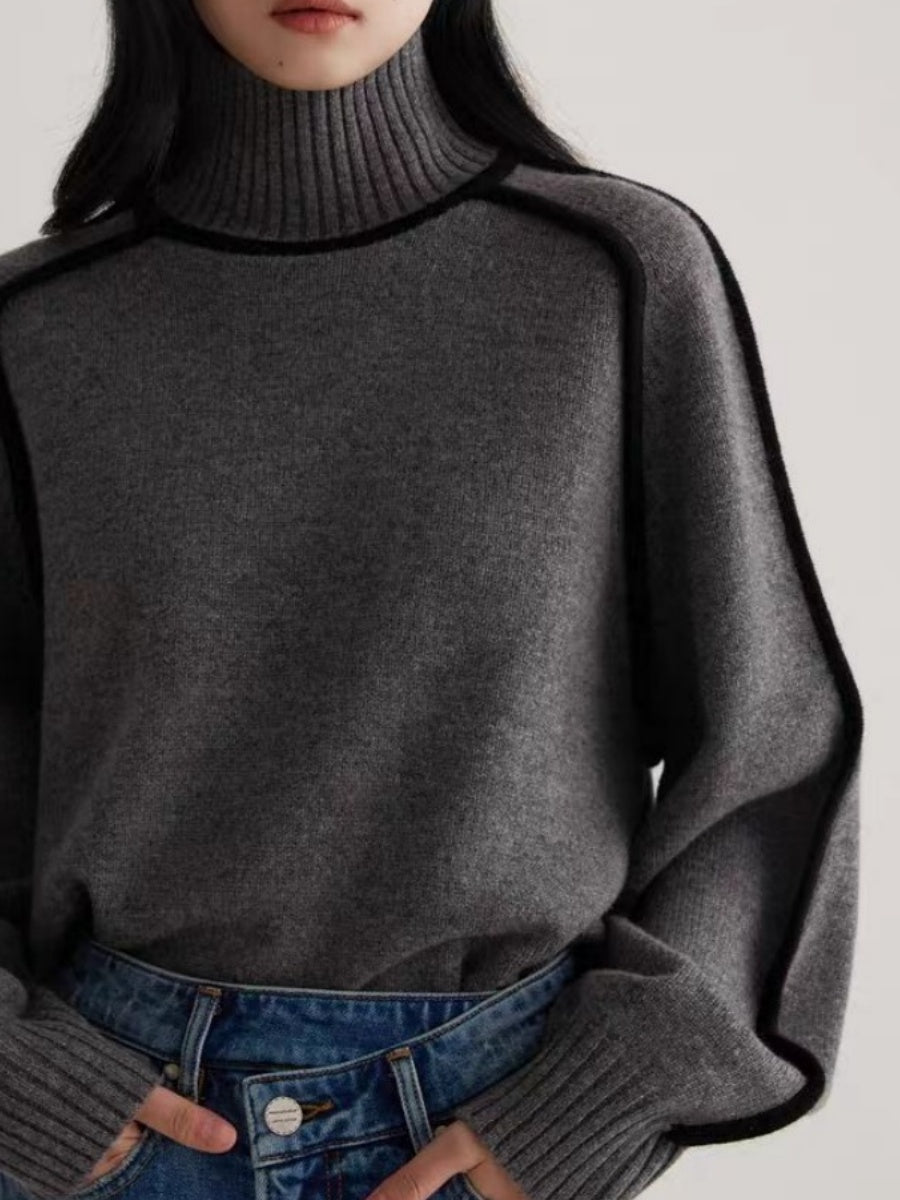 Color-blocked Stripes Splicing Half Turtleneck Sweaters