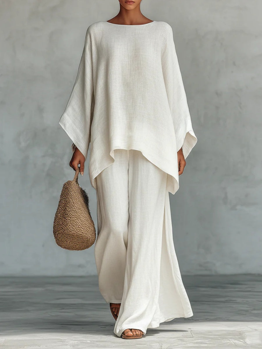 Blended Loose-fit Simplicity T-shirts Wide-leg Pants Set 2-piece Sets