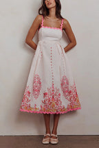 Ric Rac Trim Bow Back Floral Print Midi Cami Dress