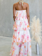 Chiffon Multi-story Halter Printed Vacation Maxi Dresses