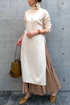Turtleneck Drop Shoulder Side Slit Loose Sweater Dress