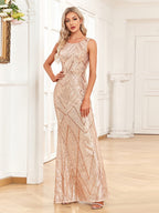 Sequins Rose Gold Fishtail Temperament Formal Dress Maxi Dresses