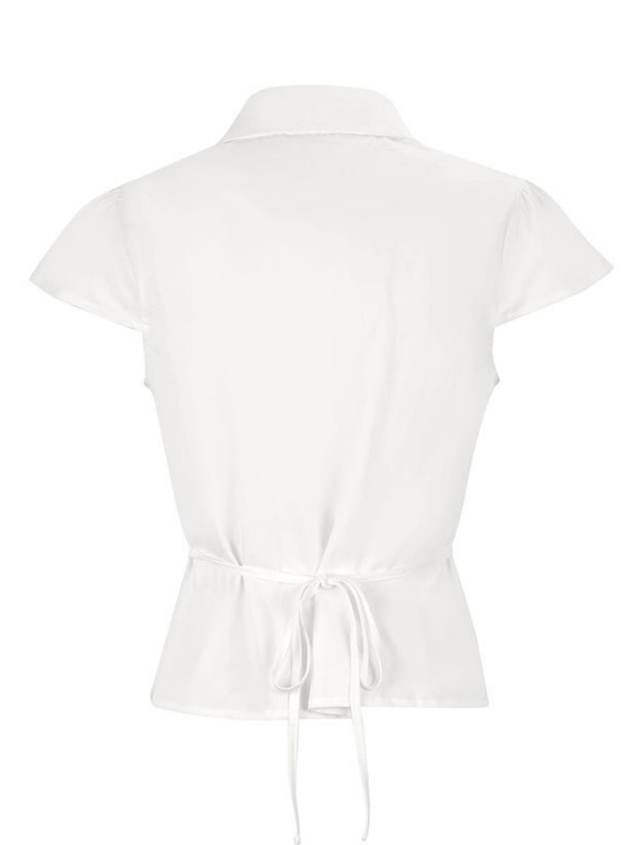 Flying Sleeves Gathering Slim-fit Lapel Shirts