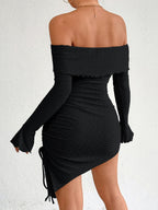 Off-the-shoulder, Bell-sleeve, Bodycon, Short Dress
