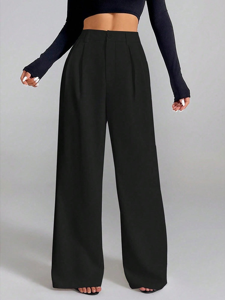 Solid Color Loose Button-down Suit Trousers