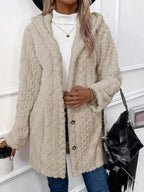 Hooded Solid Color Cardigan Button Long Sleeve Casual 3D Pattern Jackets