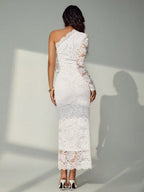 Lace Hollow Asymmetrical Sloping Shoulders Hip-hugging Formal Dress Maxi Dresses