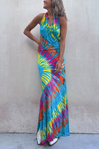 Sleeveless Halter Backless Maxi Tie Dye Dress