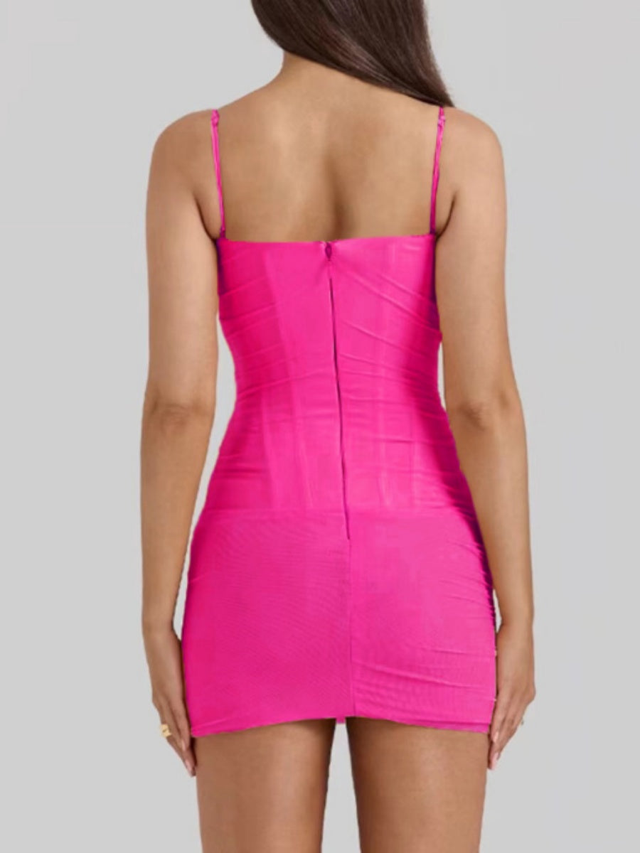 Mesh Camisoles Stacked Collar Lace Trim Hip-hugging Mini&Short Dresses