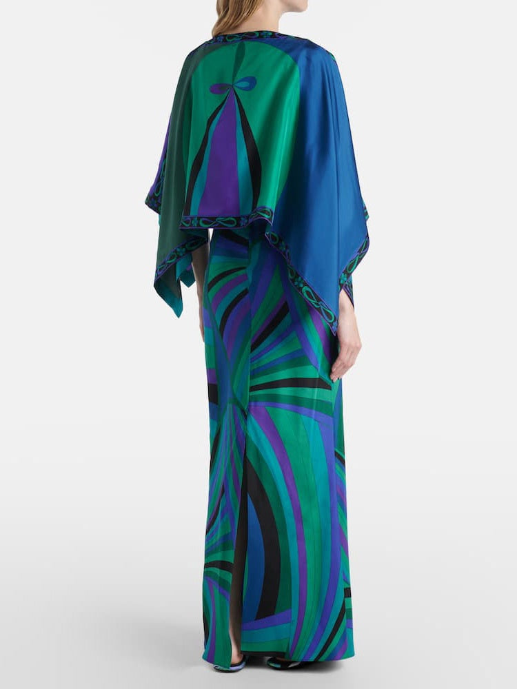 Abstract Irregular Print Shawl Dress Two-piece Set